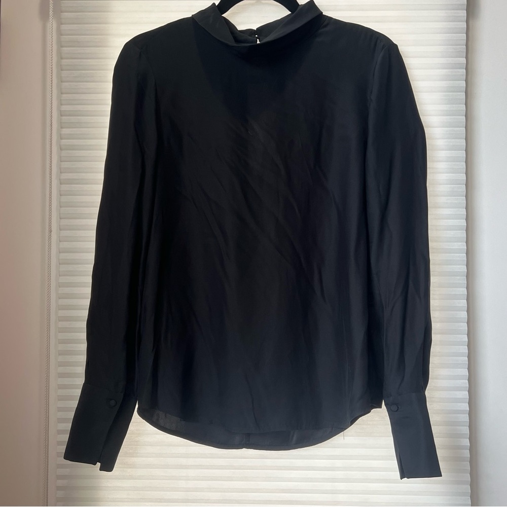 Frame black mock neck silk blouse (S)